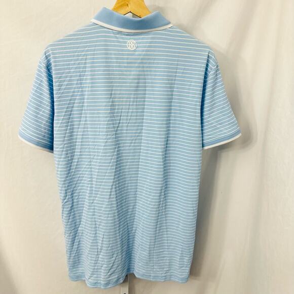GFore Polo Shirt Men’s Medium Golf Blue White‎ Striped Logo G/Fore - Picture 9 of 11